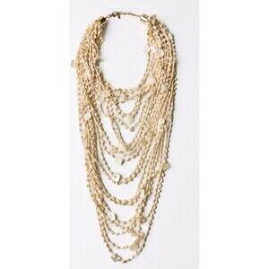 Zara Beaded Shell Bib Necklace Ecru NWT Boho Multi-Strand Statement 1070/209/712